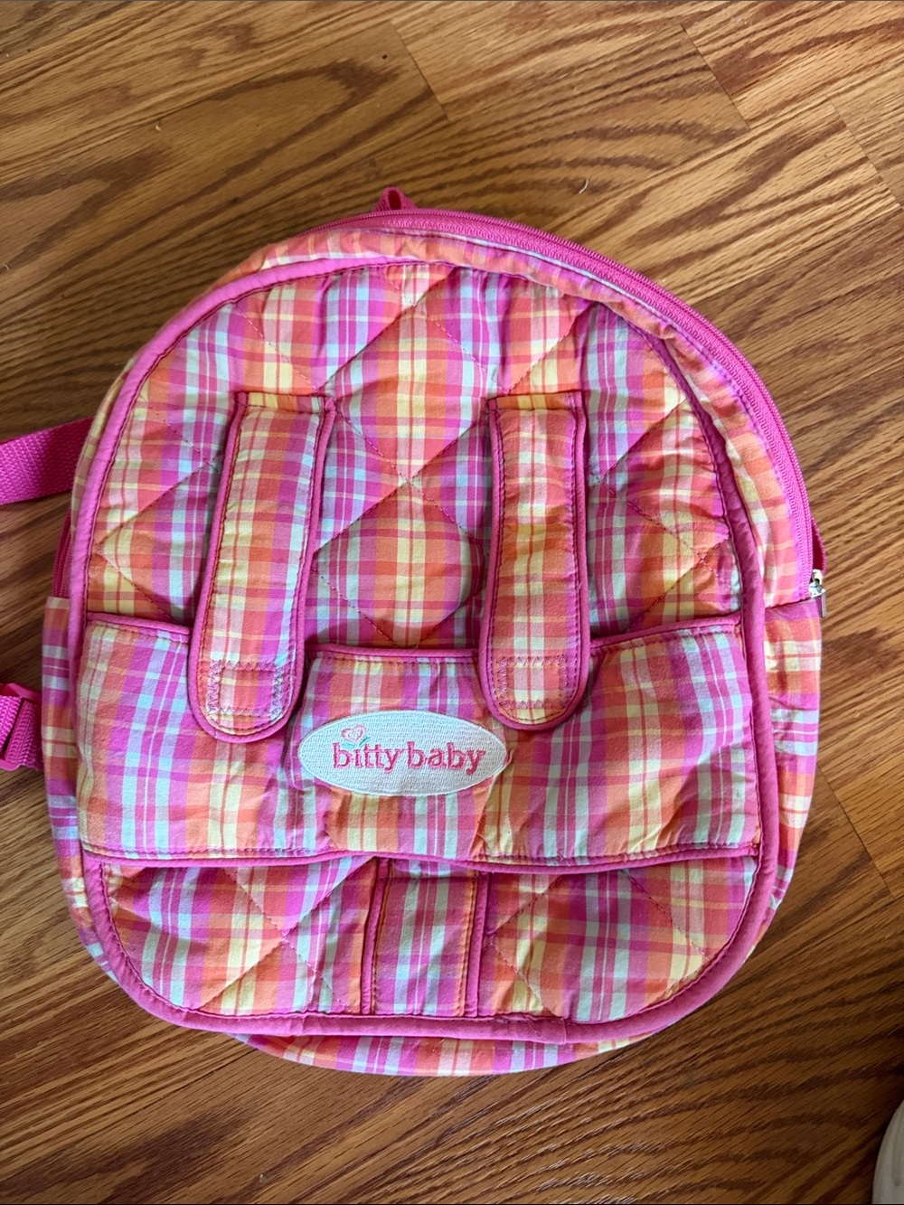 Bitty Baby Pink Plaid Quilted Kids Backpack